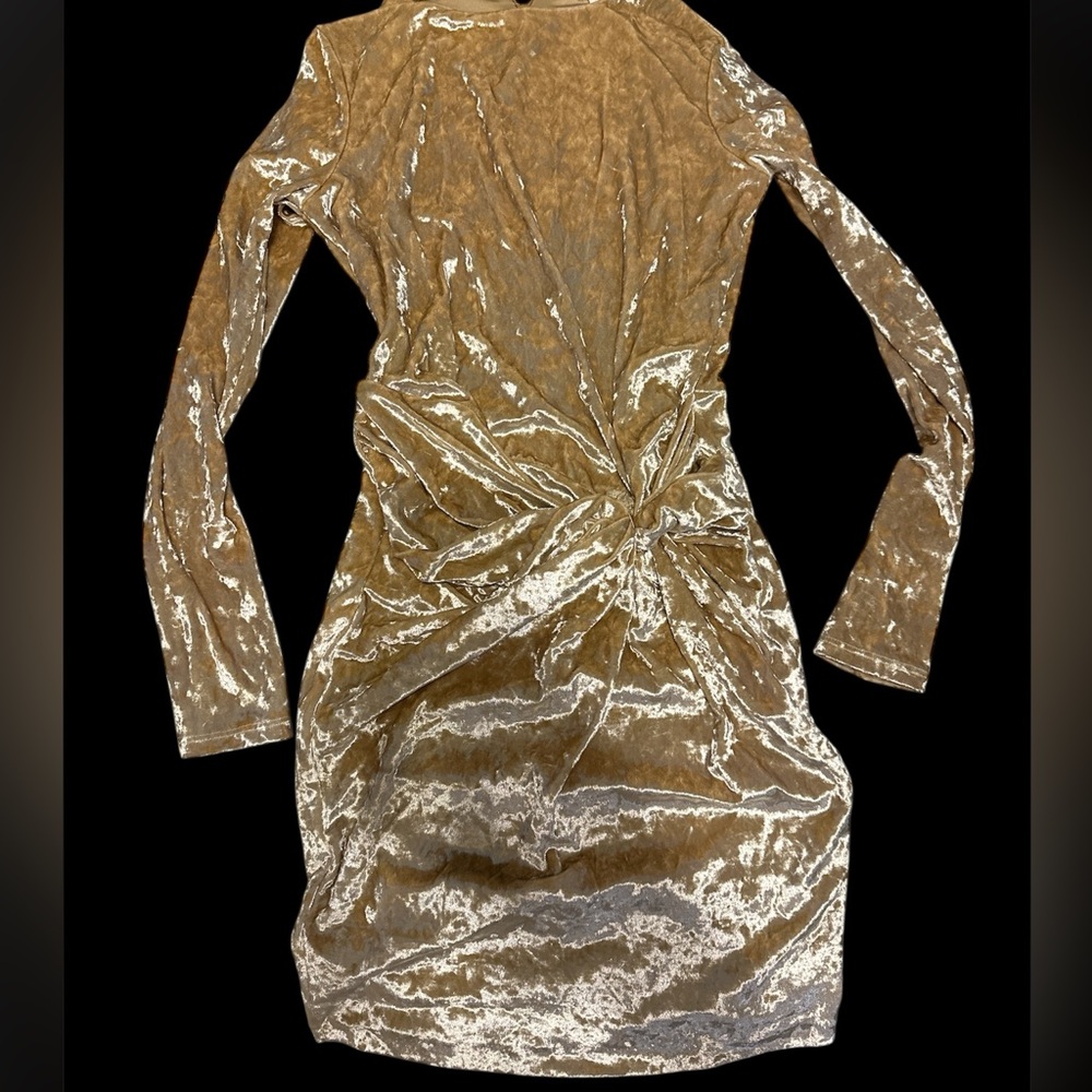 Guess Gold Long Sleeve Velvet Dress